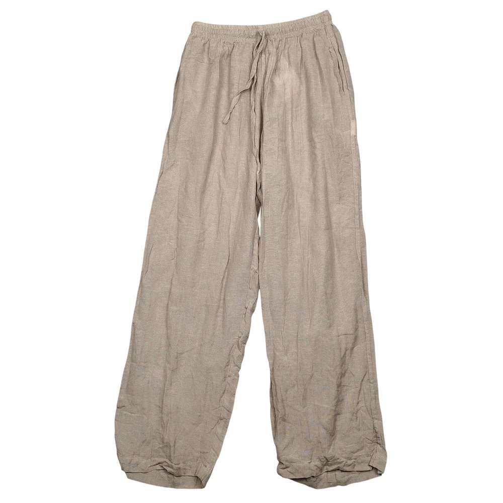 Coline Wide Leg Pants Women XXL Natural Taupe Drawstring Solid Cotton PA13921